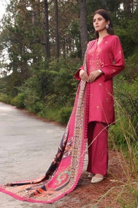 3 Piece Embroidered Acrylic Unstitched Suit with Digital Printed Acrylic Shawl AP-32010