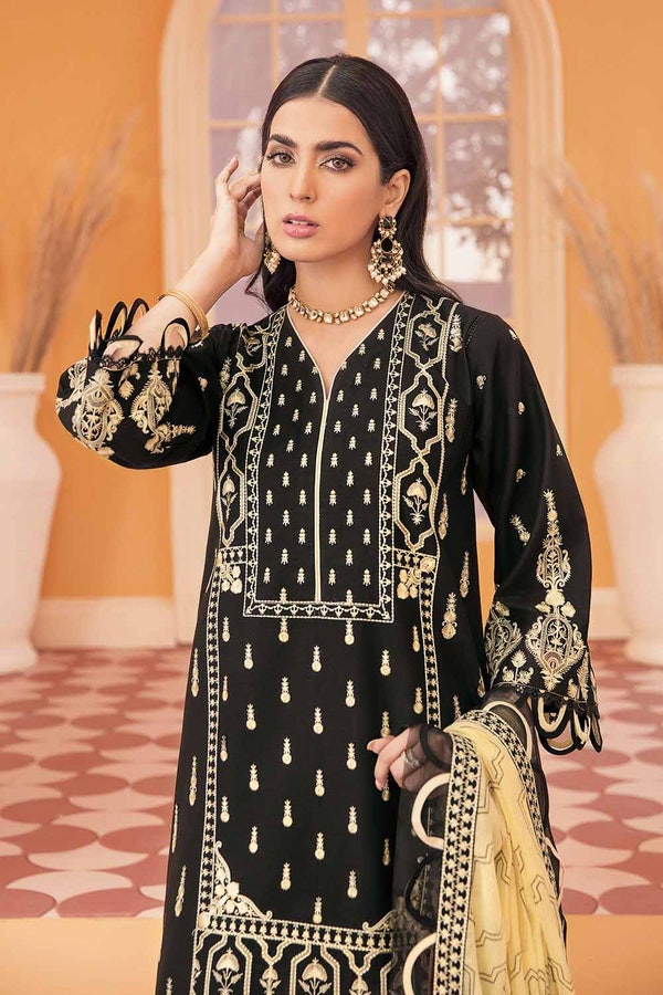 3 Piece Embroidered Lawn Unstitched Suit With Embroidered Net Dupatta PM-22004