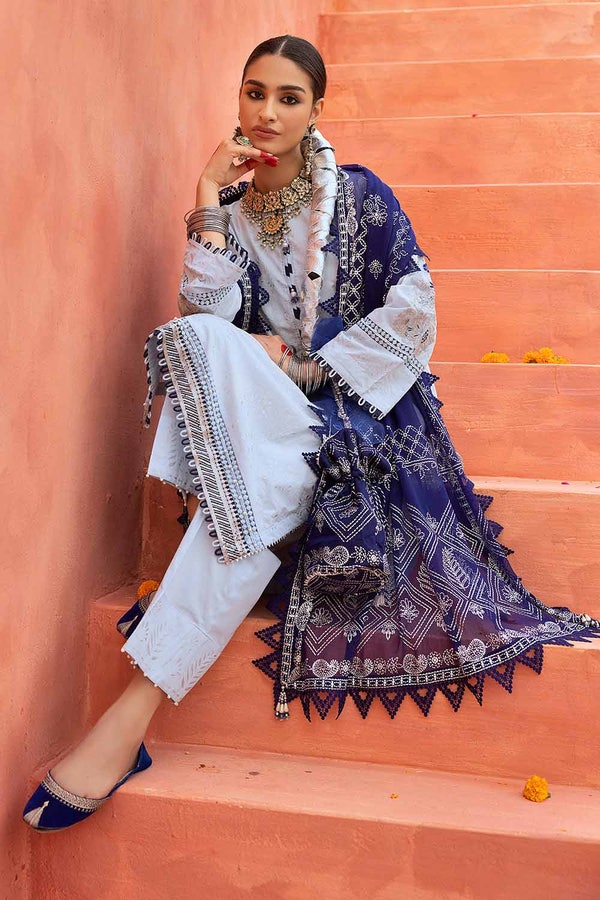 3 Piece Foam and Silver Printed Embroidered Unstitched Lawn Shirt with Foil Printed Chiffon Dupatta and Neckline BM-32038