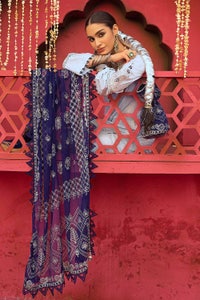 3 Piece Foam and Silver Printed Embroidered Unstitched Lawn Shirt with Foil Printed Chiffon Dupatta and Neckline BM-32038