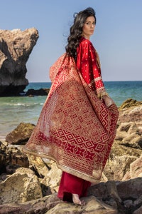 3 Piece Unstitched Embroidered Lawn Suit with Gold Lacquer Embroidered Printed Chiffon Dupatta BM-52018