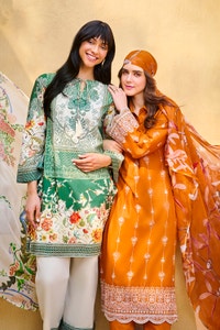 3 Piece Unstitched Printed Lawn Suit with Printed Pure Silk Chiffon Dupatta C-52006