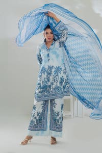 3 Piece Printed Cross Slub Suit IPSTD-44115
