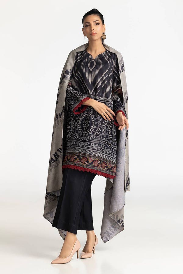 3 Piece Printed Dhanak Suit IUSTKSD-332