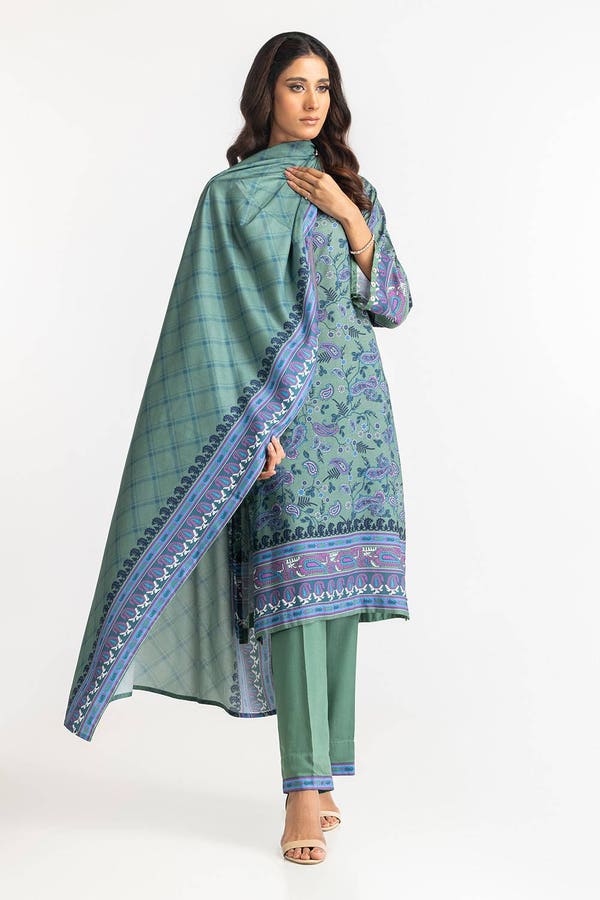 3 Piece Linen Printed Suit IUSTKSD-336