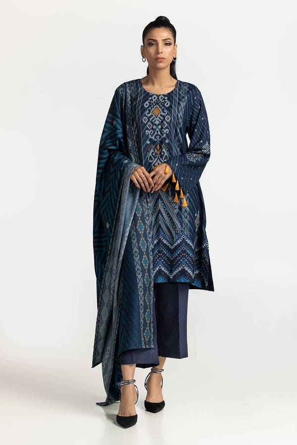 3 Piece Printed Dhanak Suit IUSTKSD-345