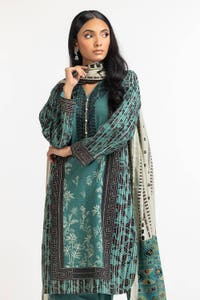 3 Piece Khaddar Printed With Embroidered Suit IUSTKSD-359