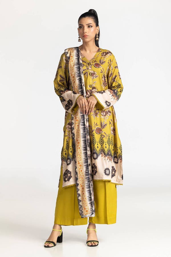 3 Piece Linen Printed Suit IUSTKSD-429