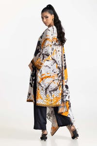 3 Piece Linen Printed Suit IUSTKSD-474