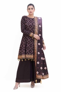 3 Piece Unstitched Light Gold Printed Khaddar Suit K-42004 L