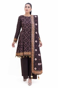 3 Piece Unstitched Light Gold Printed Khaddar Suit K-42004 L
