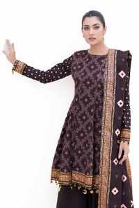 3 Piece Unstitched Light Gold Printed Khaddar Suit K-42004 L