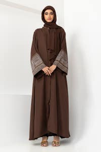 Georgette Block Printed Abaya With Dyed Scarf KAB-22124