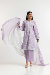 Printed Schiffli Embroidered Lawn Shirt Cotton Dupatta Dyed Trouser KJP-43187