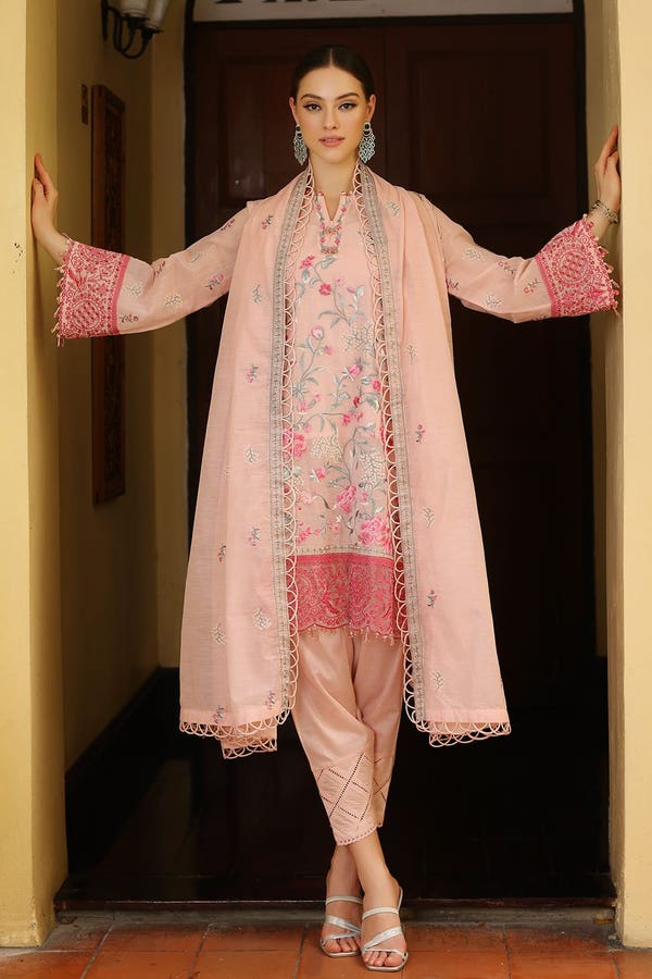 3 Piece Embroidered Paper Cotton Unstitched Suit with Embroidered Paper Cotton Dupatta and Inner LE-42015