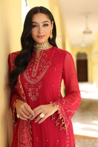 3 Piece Embroidered Chiffon Unstitched Suit with Embroidered Chiffon Dupatta and Inner LE-42019