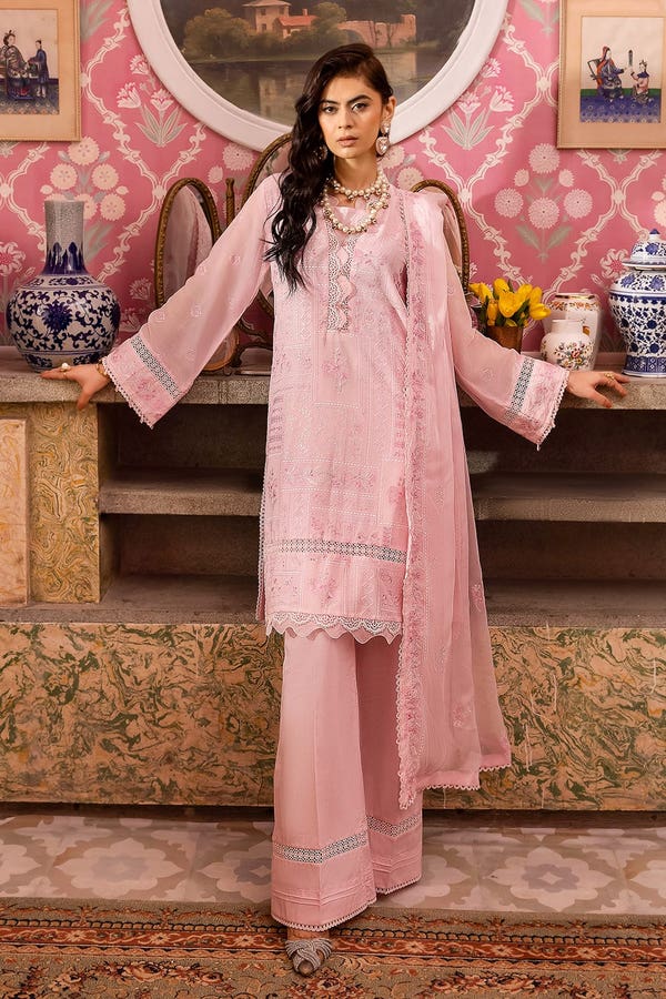 3 Piece Embroidered Swiss Voile Unstitched Suit with Embroidered Chiffon Dupatta and Inner LSV-42003