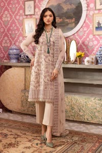 3 Piece Embroidered Swiss Voile Unstitched Suit with Embroidered Chiffon Dupatta and Inner LSV-42005
