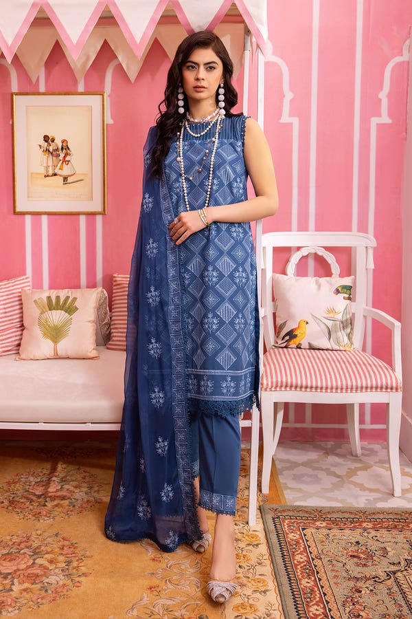 3 Piece Embroidered Swiss Voile Unstitched Suit with Embroidered Chiffon Dupatta and Inner LSV-42006
