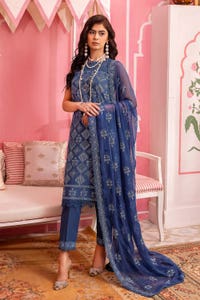 3 Piece Embroidered Swiss Voile Unstitched Suit with Embroidered Chiffon Dupatta and Inner LSV-42006