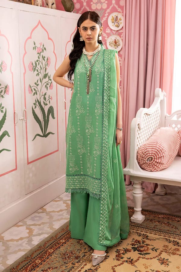 3 Piece Embroidered Swiss Voile Unstitched Suit with Embroidered Chiffon Dupatta and Inner LSV-42012