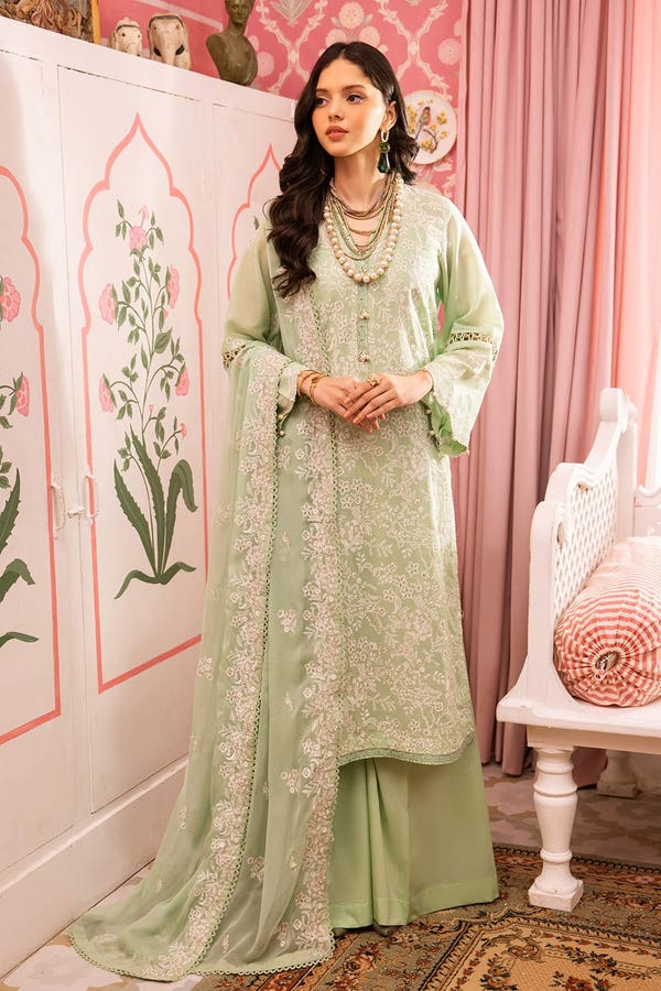 3 Piece Embroidered Swiss Voile Unstitched Suit with Embroidered Chiffon Dupatta and Inner LSV-42013