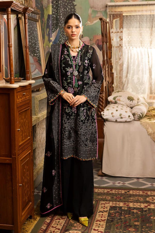 3 Piece Embroidered Swiss Voile Unstitched Suit with Embroidered Chiffon Dupatta and Inner LSV-42018