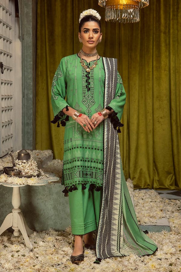 3 Piece Jacquard Unstitched Suit with Printed Leno Dupatta MJ-42004