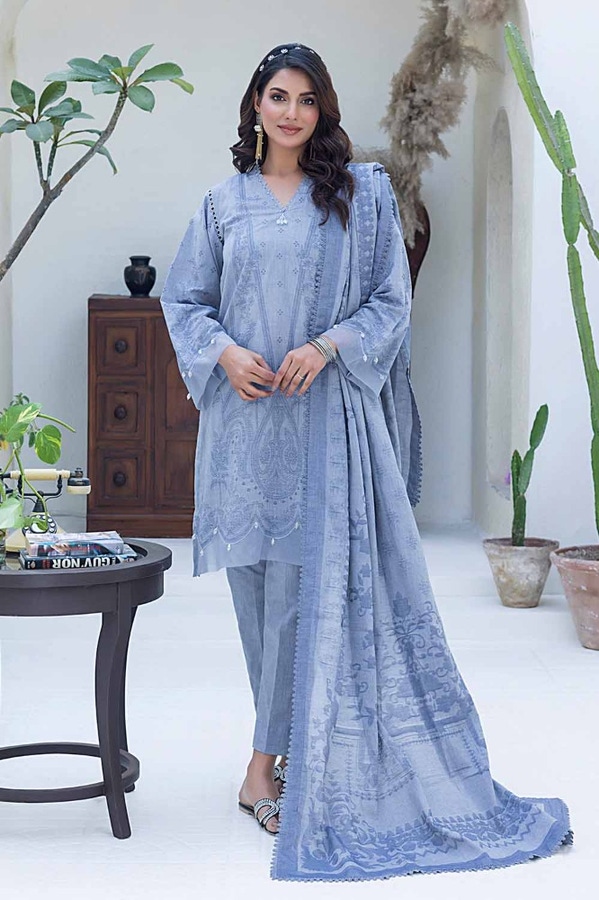 3 Piece Chambray Jacquard Unstitched Suit MJ-42032