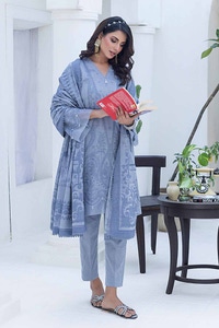 3 Piece Chambray Jacquard Unstitched Suit MJ-42032