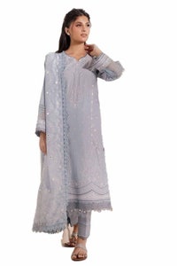 3 Piece Unstitched Embroidered Lawn Suit with Mirror Work Lacquer Printed Paper Cotton Dupatta PC-42010