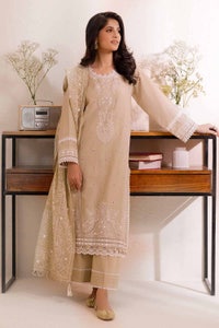 3 Piece Unstitched Embroidered Lawn Suit with Mirror Work Lacquer Printed Paper Cotton Dupatta PC-42018