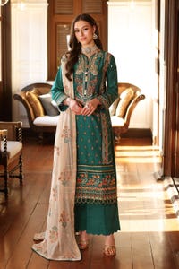 3 Piece Embroidered Lawn Unstitched Suit with Zari and Sequins Embroidered Chiffon Dupatta PM-42009