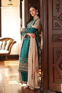 3 Piece Embroidered Lawn Unstitched Suit with Zari and Sequins Embroidered Chiffon Dupatta PM-42009
