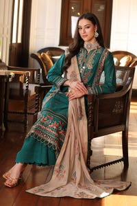 3 Piece Embroidered Lawn Unstitched Suit with Zari and Sequins Embroidered Chiffon Dupatta PM-42009