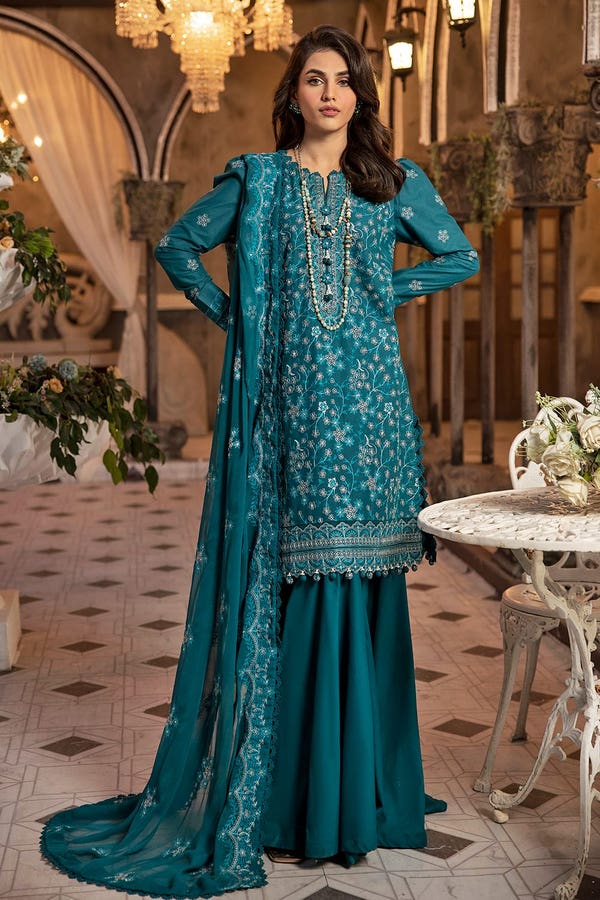 3 Piece Embroidered Lawn Unstitched Suit with Embroidered Chiffon Dupatta PM-42026