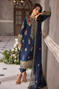 3 Piece Zari Embroidered Lawn Unstitched Suit with Zari Embroidered Chiffon Dupatta PM-42028