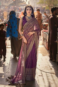 2 Piece Gold and Lacquer Printed Chiffon Unstitched Saree with Raw Silk Blouse PRS-42001