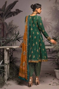 3 Piece Embroidered Gold and Lacquer Printed Lawn Suit with Cotton Net Dupatta CN-32025