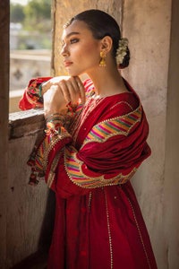 3 Piece Embroidered Raw Silk Unstitched Suit with Embroidered Jacquard Dupatta with Zari FE-32031