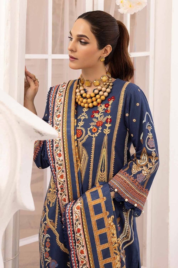 3 Piece Embroidered Khaddar Unstitched Suit with Digital Printed Zari Stripe Shawl AP-32033