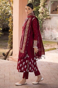 3 Piece Embroidered Gold & Lacquer Printed Khaddar Unstitched Suit with Gold & Lacquer Printed Pashmina Shawl AP-32074