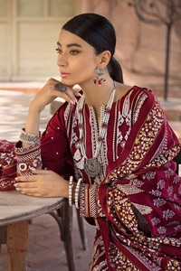 3 Piece Embroidered Gold & Lacquer Printed Khaddar Unstitched Suit with Gold & Lacquer Printed Pashmina Shawl AP-32074