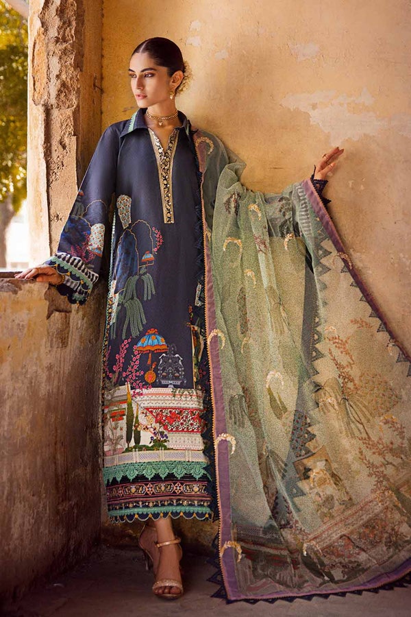 3 Piece Embroidered Dobby Unstitched Suit with Embroidered Organza Dupatta and Neckline FE-32106