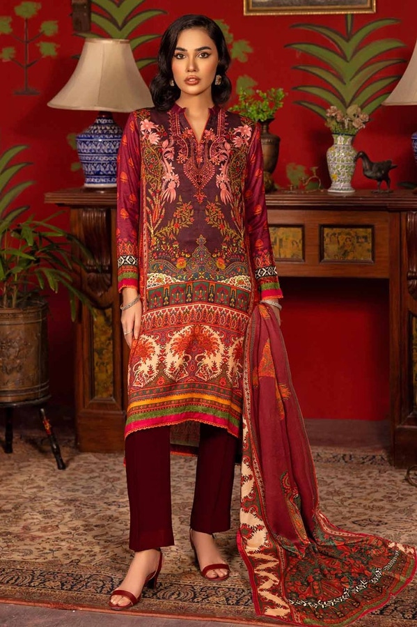 3 Piece Digital Printed Cotail Linen Unstitched Embroidered Suit CV-32003