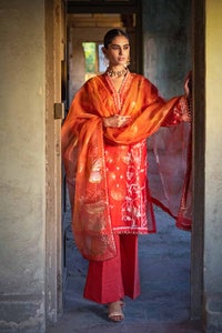 3 Piece Embroidered Foil Printed Nylon Unstitched Suit with Foil Printed Organza Dupatta FE-32110