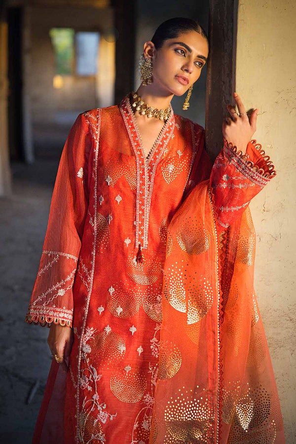 3 Piece Embroidered Foil Printed Nylon Unstitched Suit with Foil Printed Organza Dupatta FE-32110