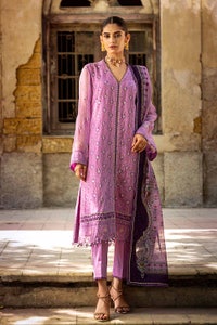 3 Piece Embroidered Chiffon Unstitched Suit with Digital Printed Paper Cotton Dupatta FE-32022