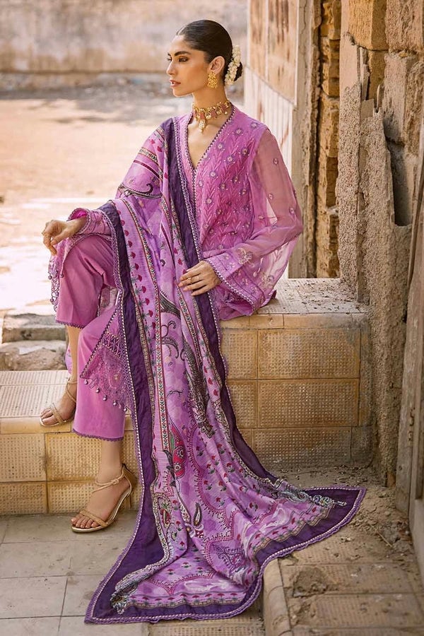 3 Piece Embroidered Chiffon Unstitched Suit with Digital Printed Paper Cotton Dupatta FE-32022