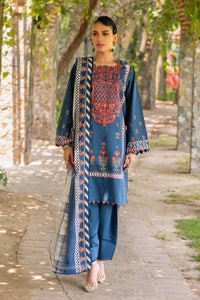 2 Piece Embroidered Cambric Unstitched Suit with Digital Printed Lawn Dupatta TCE-32002
